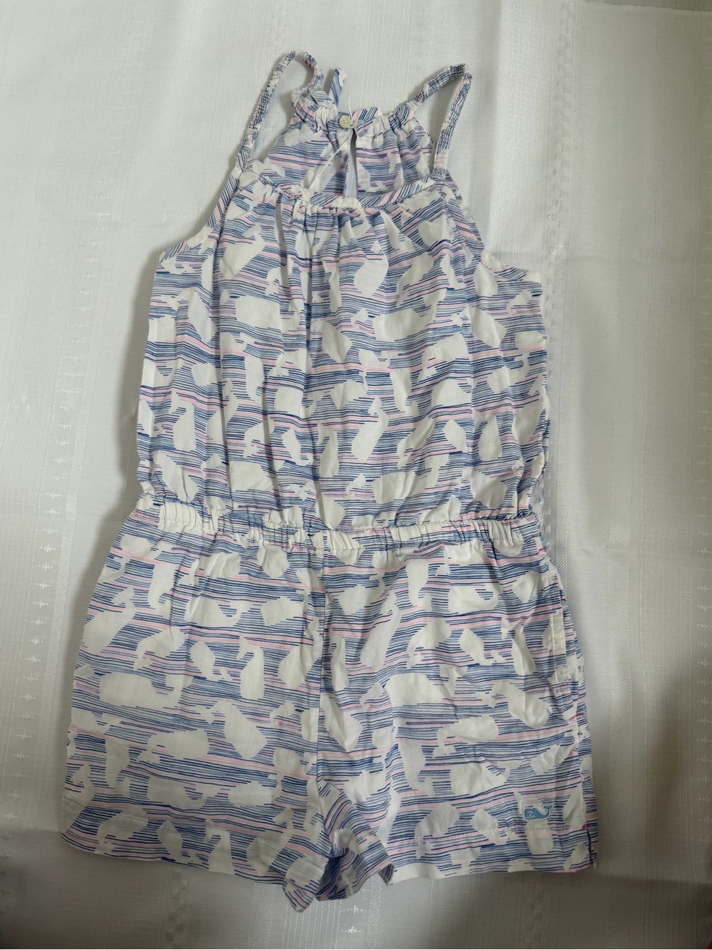 Vineyard Vines Girls Blue & White Striped Bird Romper